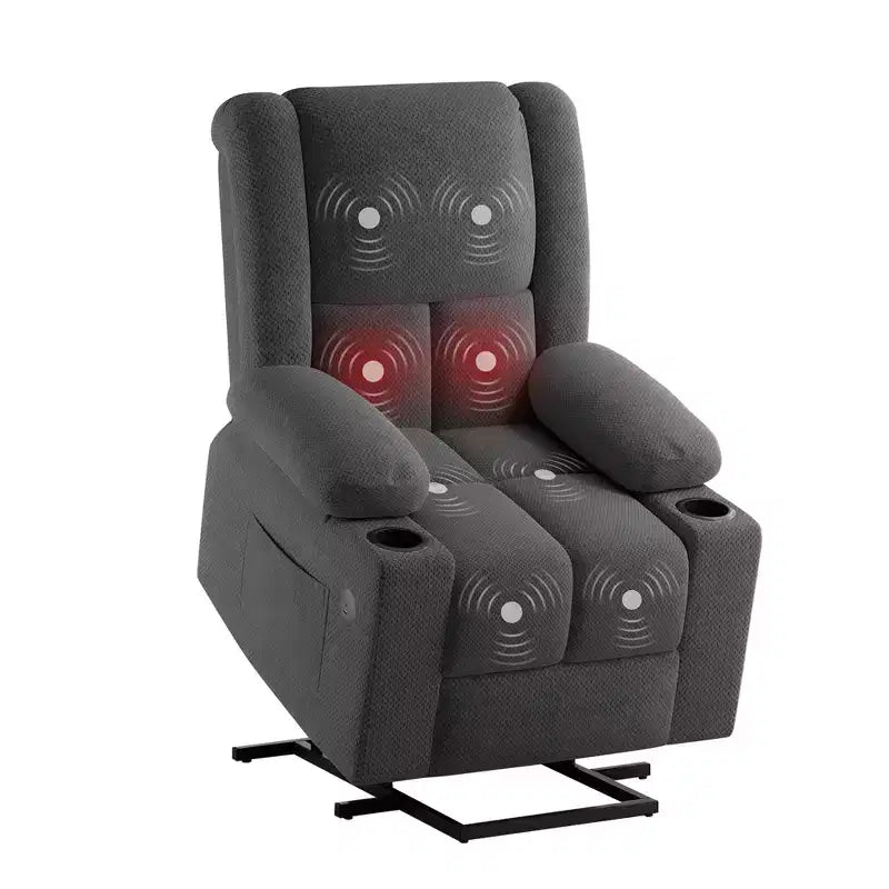 MAYEERTY Gray Power Lift Recliner Chair With Massage Heat USB Ports Cup Holders for Senior Comfort