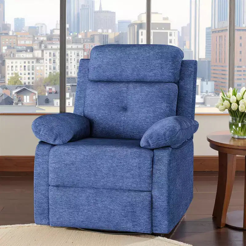 MAYEERTY Blue Small Swivel Rocker Recliner Space Saving Design for Women Fits Bedroom Living Room