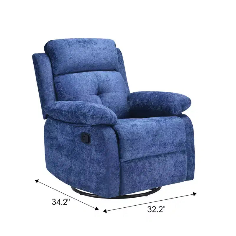 MAYEERTY Blue Small Swivel Rocker Recliner Space Saving Design for Women Fits Bedroom Living Room