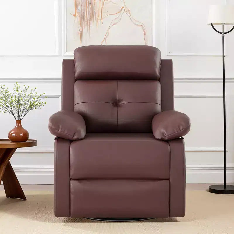 MAYEERTY Brown Small Swivel Rocker Recliner Space Saving Design for Women Fits Bedroom Living Room