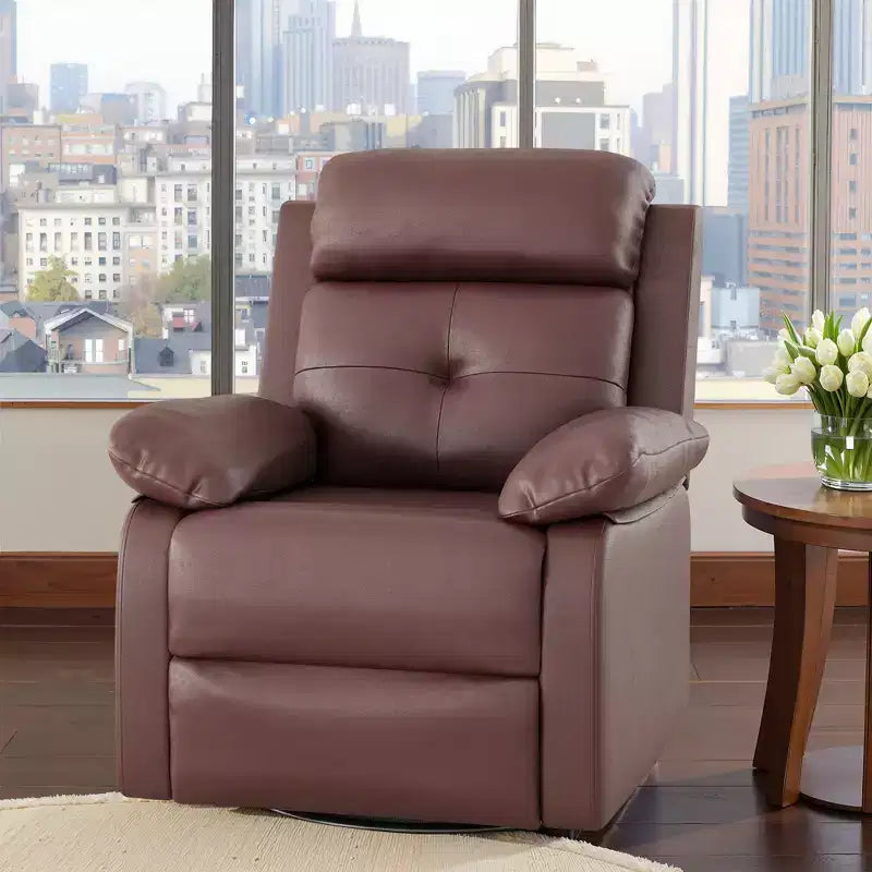 MAYEERTY Brown Small Swivel Rocker Recliner Space Saving Design for Women Fits Bedroom Living Room