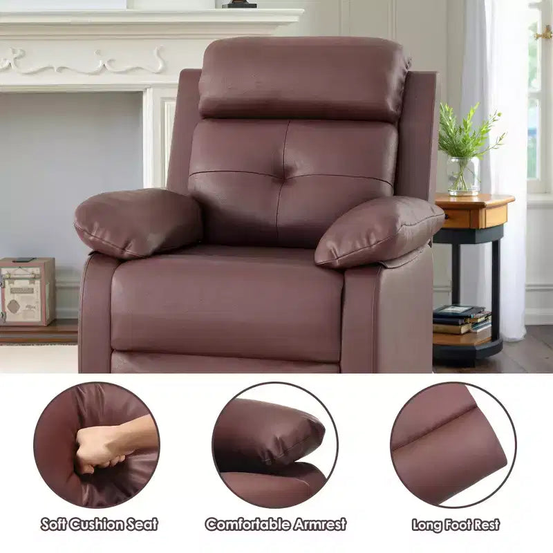 MAYEERTY Brown Small Swivel Rocker Recliner Space Saving Design for Women Fits Bedroom Living Room