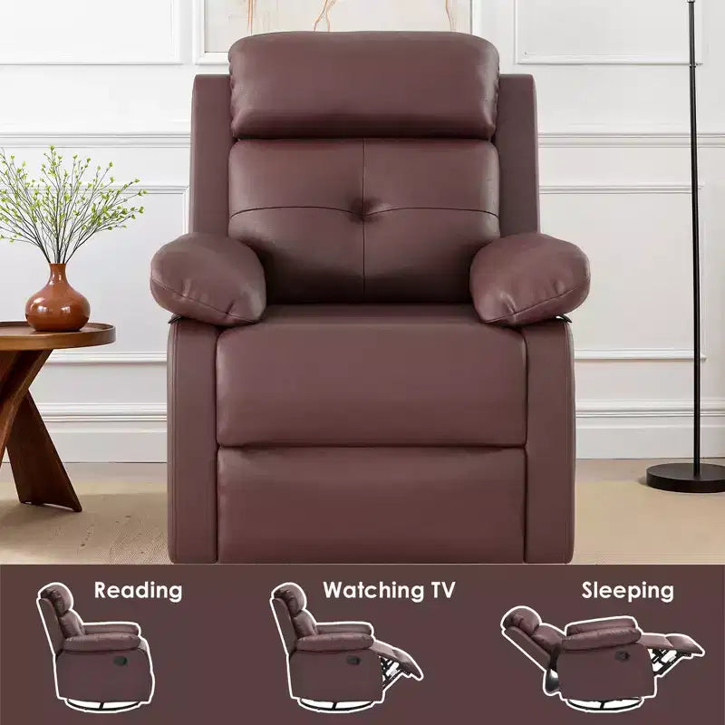 MAYEERTY Brown Small Swivel Rocker Recliner Space Saving Design for Women Fits Bedroom Living Room