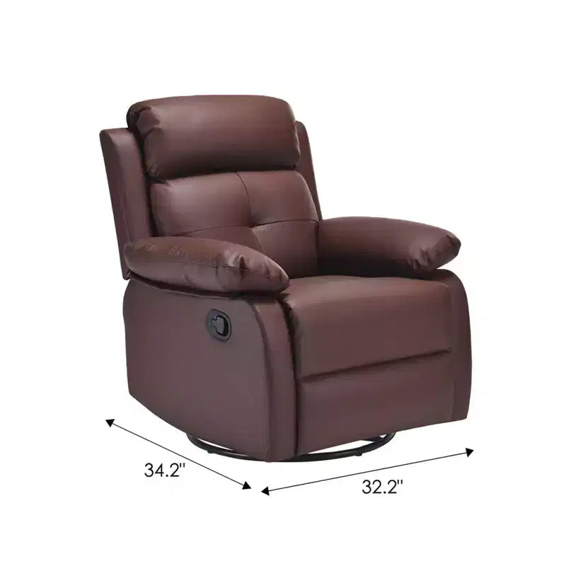 MAYEERTY Brown Small Swivel Rocker Recliner Space Saving Design for Women Fits Bedroom Living Room