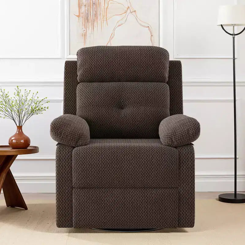 MAYEERTY Chocolate Small Swivel Rocker Recliner Space Saving Design for Women Fits Bedroom Living Room