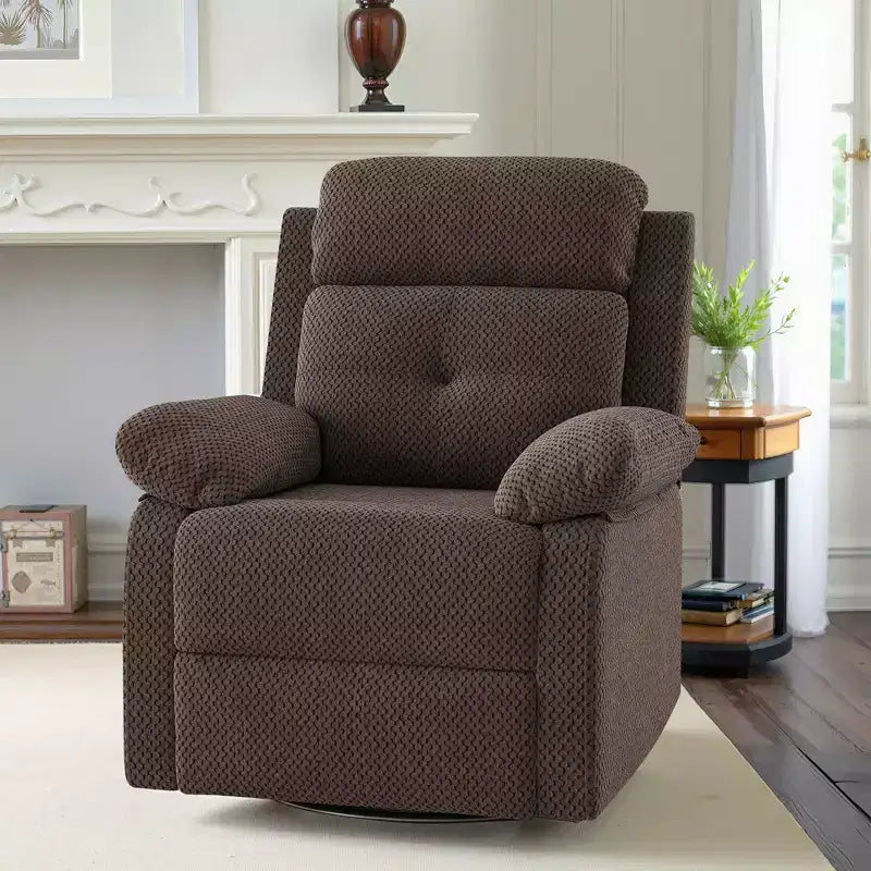 MAYEERTY Chocolate Small Swivel Rocker Recliner Space Saving Design for Women Fits Bedroom Living Room