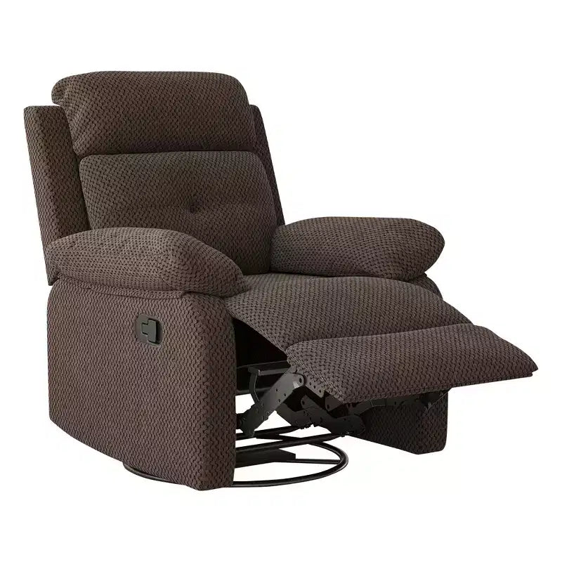 MAYEERTY Chocolate Small Swivel Rocker Recliner Space Saving Design for Women Fits Bedroom Living Room