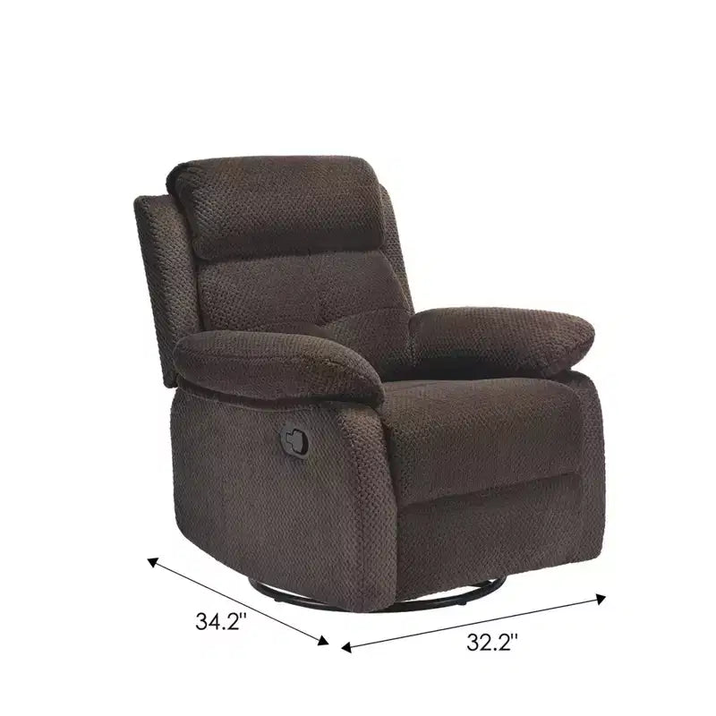 MAYEERTY Chocolate Small Swivel Rocker Recliner Space Saving Design for Women Fits Bedroom Living Room