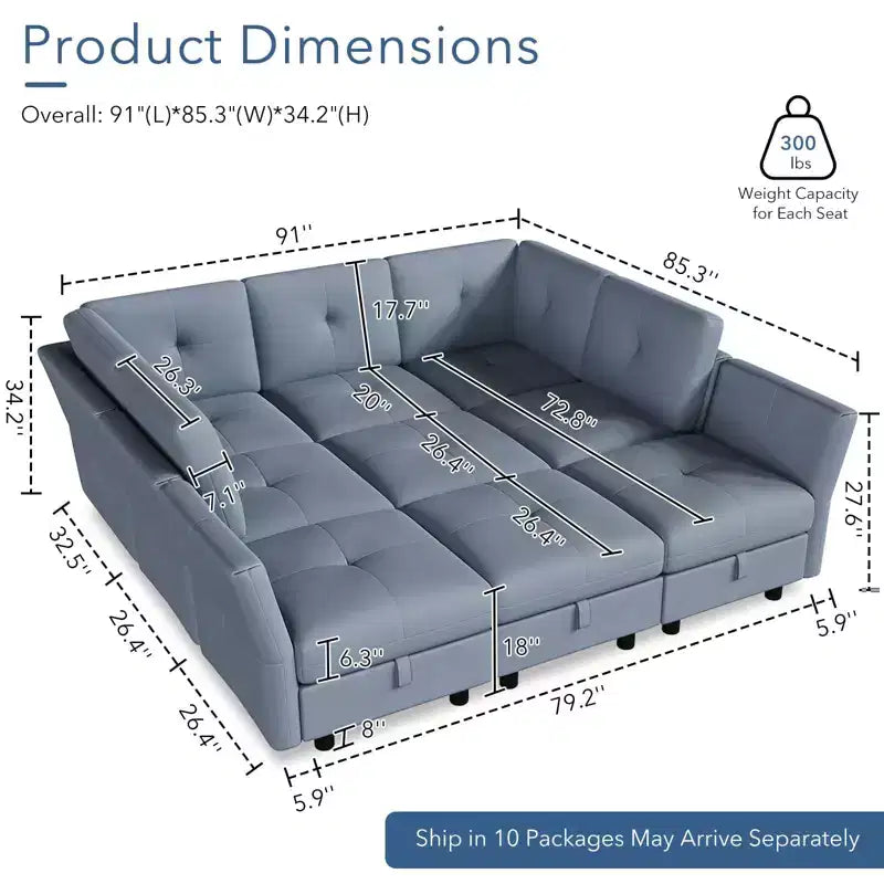 GustoWave 9-Seat Modular Sectional Sofa, Deep Seat Cloud Couch with Reversible Chaise, Chenille L Shaped Couch with Storage