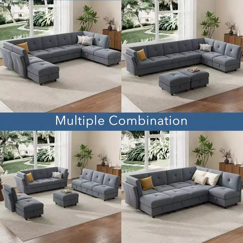 GustoWave 9-Seat Modular Sectional Sofa, Deep Seat Cloud Couch with Reversible Chaise, Chenille L Shaped Couch with Storage