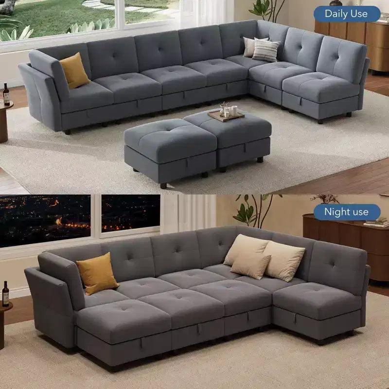 GustoWave 9-Seat Modular Sectional Sofa, Deep Seat Cloud Couch with Reversible Chaise, Chenille L Shaped Couch with Storage