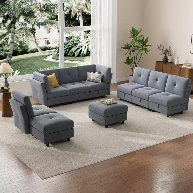 GustoWave 9-Seat Modular Sectional Sofa, Deep Seat Cloud Couch with Reversible Chaise, Chenille L Shaped Couch with Storage