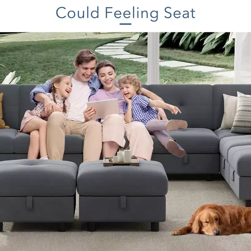 GustoWave 9-Seat Modular Sectional Sofa, Deep Seat Cloud Couch with Reversible Chaise, Chenille L Shaped Couch with Storage