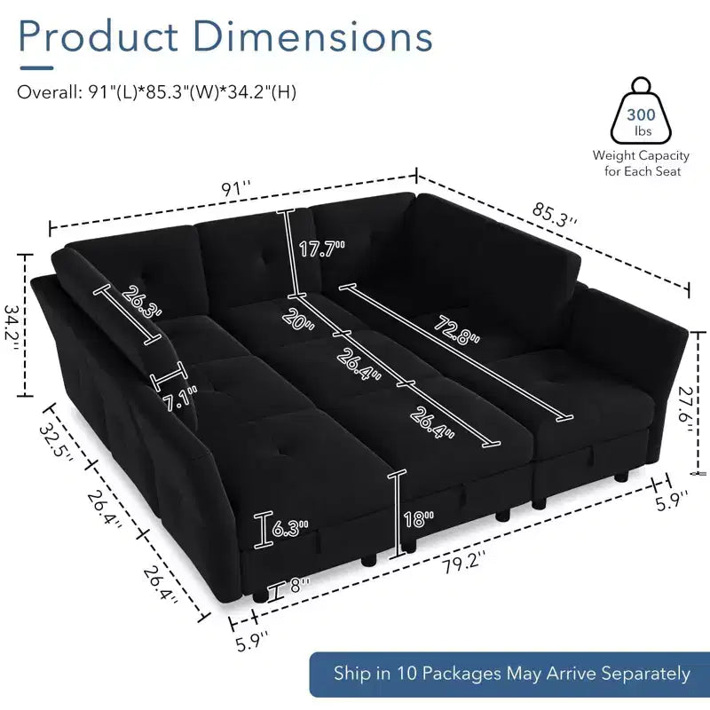 GustoWave 9-Seat Modular Sectional Sofa, Deep Seat Cloud Couch with Reversible Chaise, Chenille L Shaped Couch with Storage