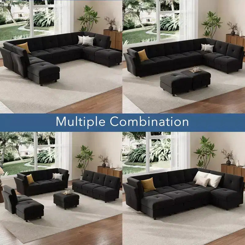 GustoWave 9-Seat Modular Sectional Sofa, Deep Seat Cloud Couch with Reversible Chaise, Chenille L Shaped Couch with Storage