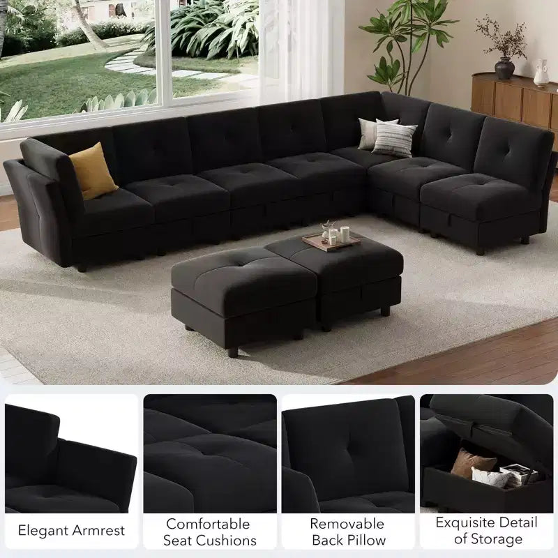 GustoWave 9-Seat Modular Sectional Sofa, Deep Seat Cloud Couch with Reversible Chaise, Chenille L Shaped Couch with Storage