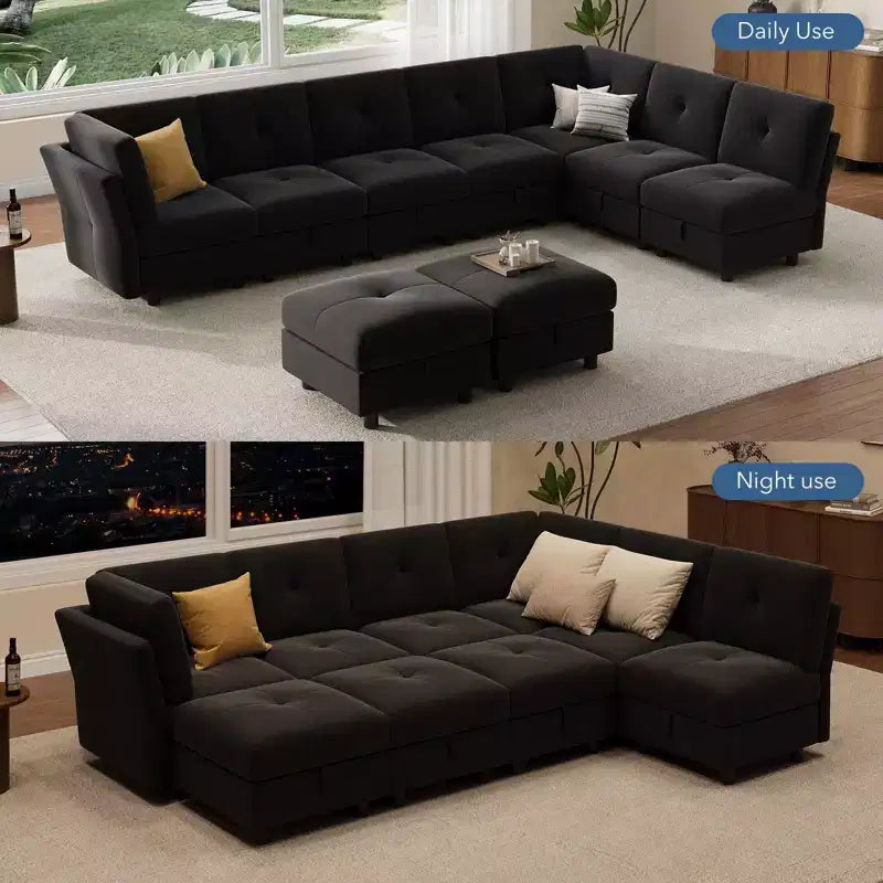 GustoWave 9-Seat Modular Sectional Sofa, Deep Seat Cloud Couch with Reversible Chaise, Chenille L Shaped Couch with Storage
