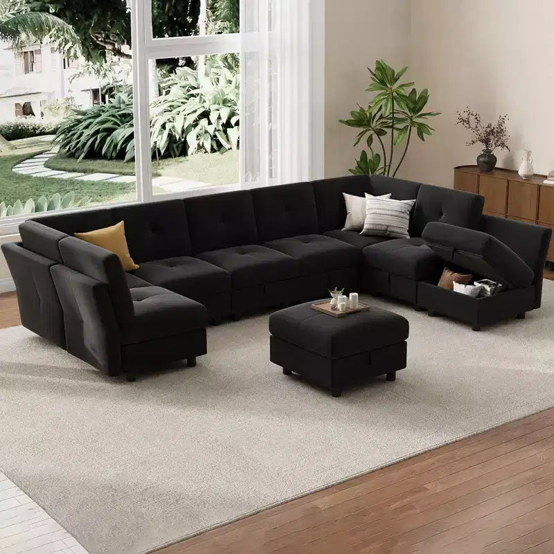 GustoWave 9-Seat Modular Sectional Sofa, Deep Seat Cloud Couch with Reversible Chaise, Chenille L Shaped Couch with Storage