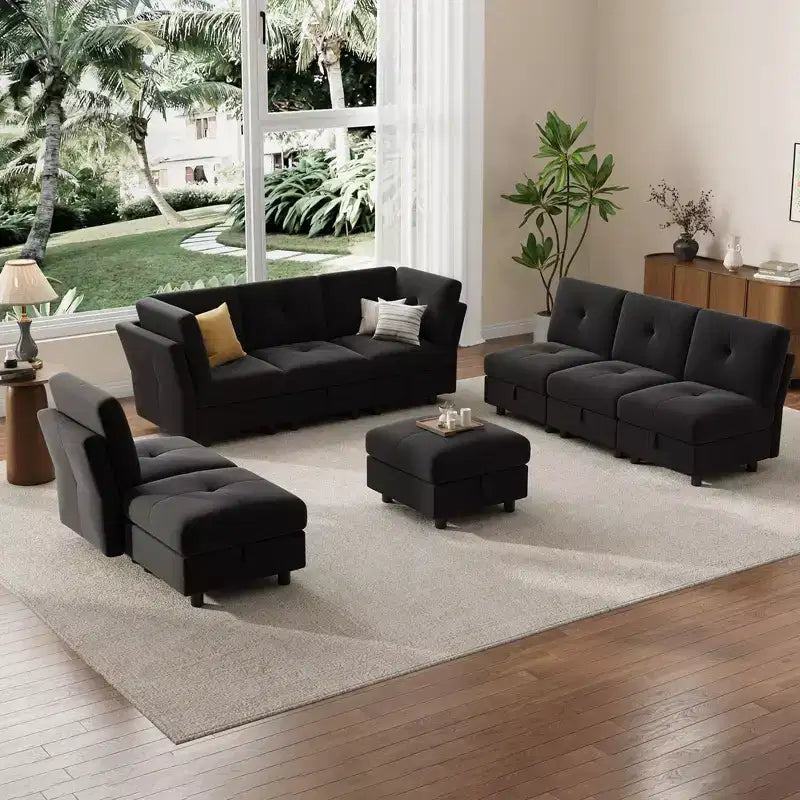 GustoWave 9-Seat Modular Sectional Sofa, Deep Seat Cloud Couch with Reversible Chaise, Chenille L Shaped Couch with Storage