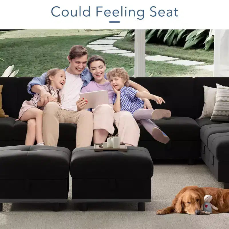 GustoWave 9-Seat Modular Sectional Sofa, Deep Seat Cloud Couch with Reversible Chaise, Chenille L Shaped Couch with Storage