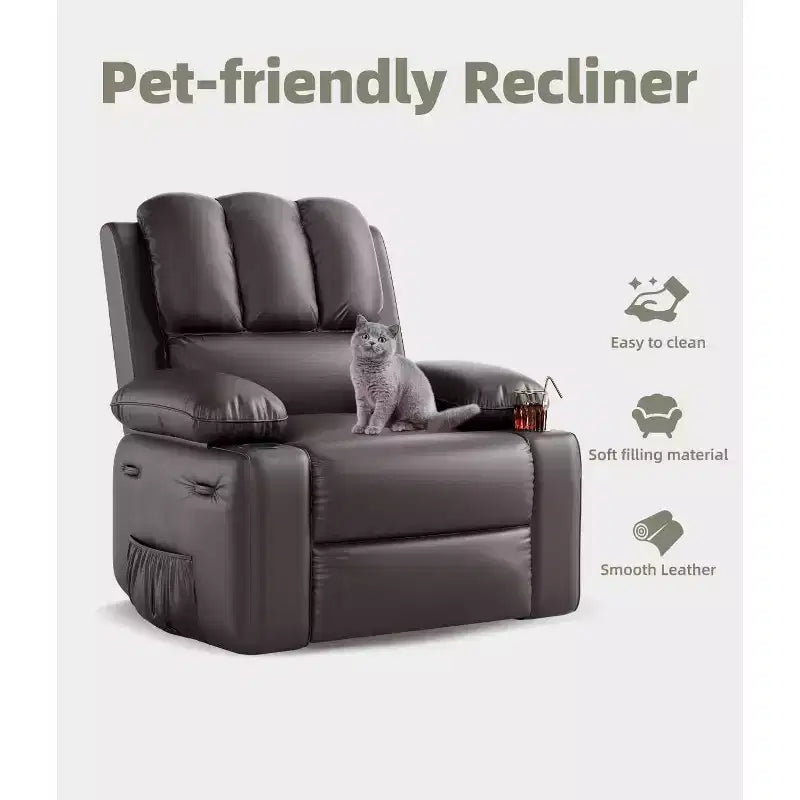 Manual Recliner Chair, PU Leather Reclining Sofa Chair, Modern Comfy Armchair for Bedroom or Living Room, Leather Recliner Chair for Adults
