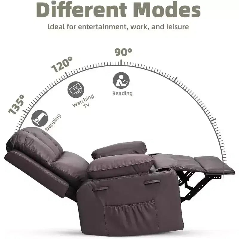Manual Recliner Chair, PU Leather Reclining Sofa Chair, Modern Comfy Armchair for Bedroom or Living Room, Leather Recliner Chair for Adults