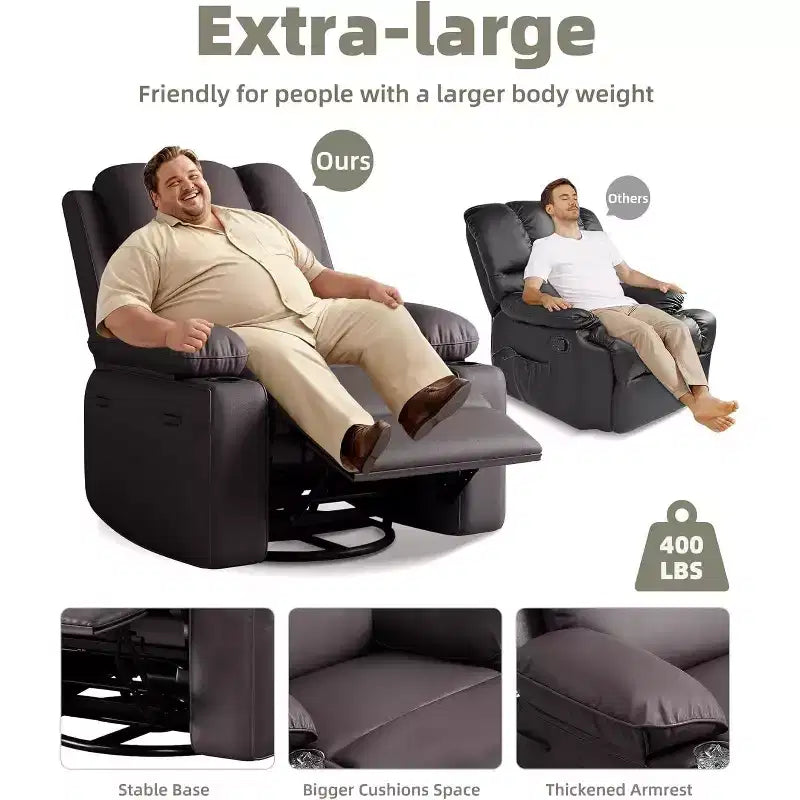 Manual Recliner Chair, PU Leather Reclining Sofa Chair, Modern Comfy Armchair for Bedroom or Living Room, Leather Recliner Chair for Adults