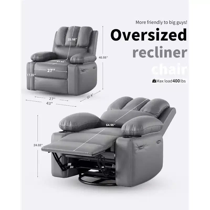 Manual Recliner Chair, PU Leather Reclining Sofa Chair, Modern Comfy Armchair for Bedroom or Living Room, Leather Recliner Chair for Adults