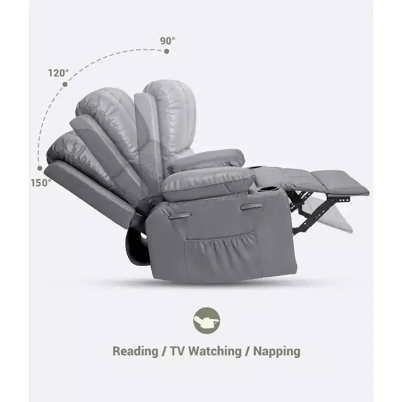 Manual Recliner Chair, PU Leather Reclining Sofa Chair, Modern Comfy Armchair for Bedroom or Living Room, Leather Recliner Chair for Adults