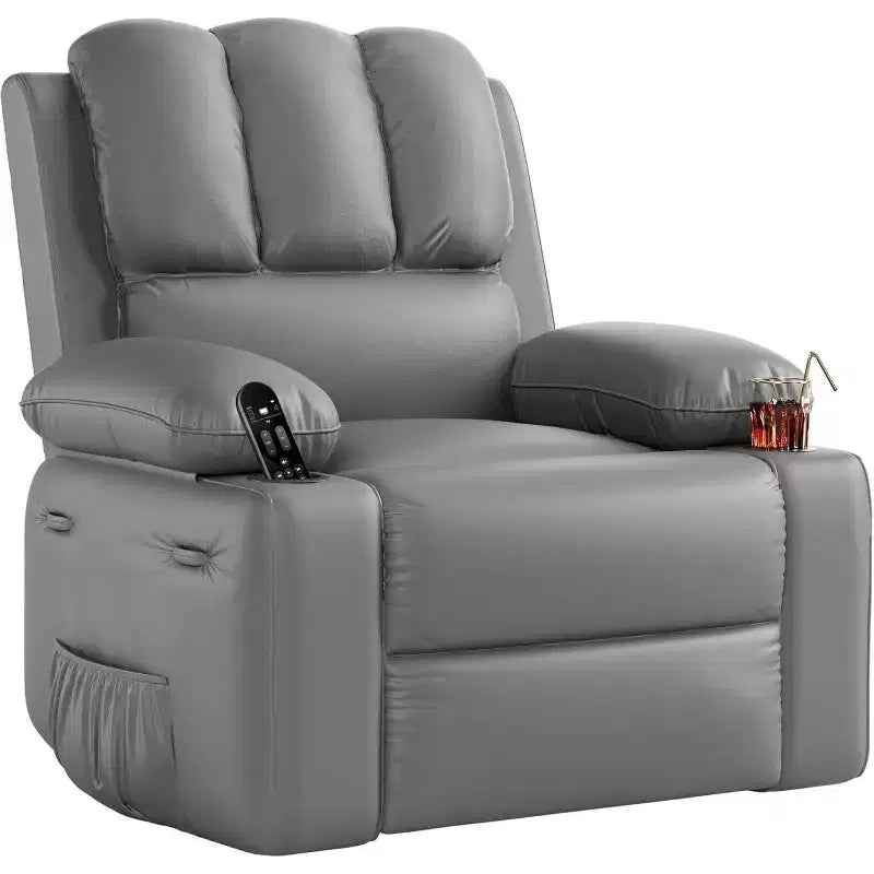 Manual Recliner Chair, PU Leather Reclining Sofa Chair, Modern Comfy Armchair for Bedroom or Living Room, Leather Recliner Chair for Adults