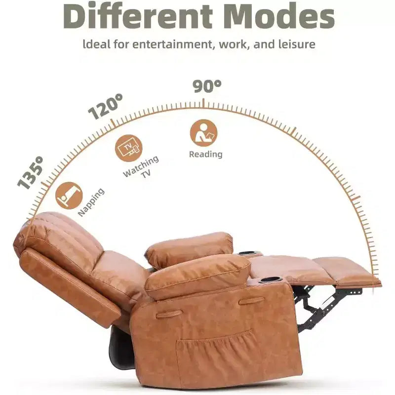 Manual Recliner Chair, PU Leather Reclining Sofa Chair, Modern Comfy Armchair for Bedroom or Living Room, Leather Recliner Chair for Adults