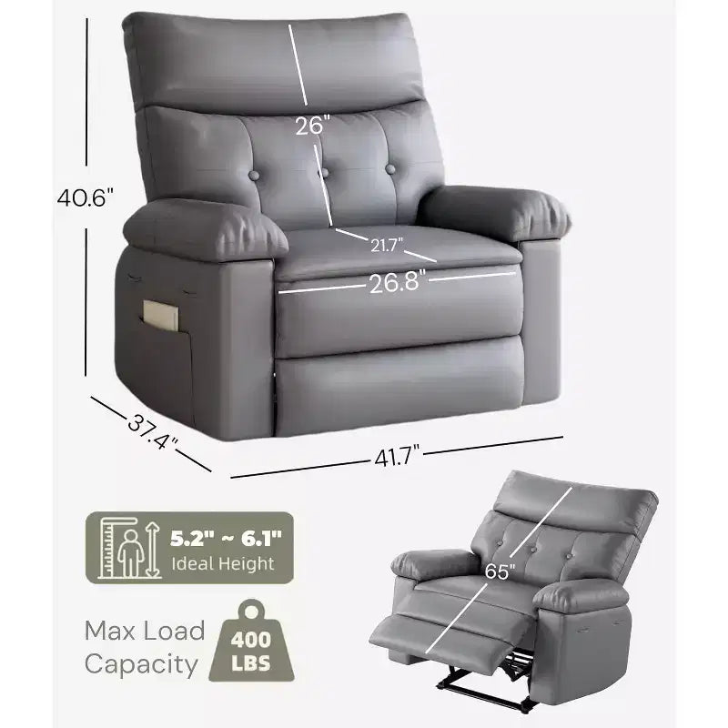 Oversized Leather Recliner Chair, Extra Wide Manual Recliner, Lazy Chair with 1.5X Sponge Comfort Arm and Back for Living Room, Bedroom