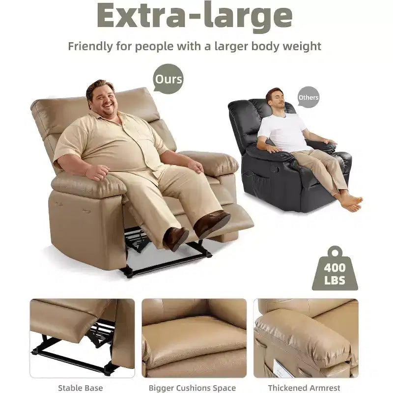 Oversized Leather Recliner Chair, Extra Wide Manual Recliner, Lazy Chair with 1.5X Sponge Comfort Arm and Back for Living Room, Bedroom