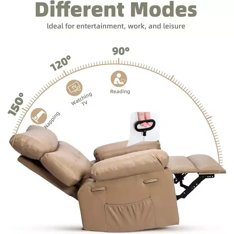 Oversized Leather Recliner Chair, Extra Wide Manual Recliner, Lazy Chair with 1.5X Sponge Comfort Arm and Back for Living Room, Bedroom