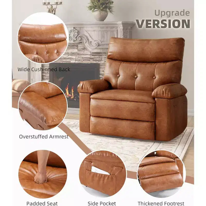 Oversized Leather Recliner Chair, Extra Wide Manual Recliner, Lazy Chair with 1.5X Sponge Comfort Arm and Back for Living Room, Bedroom