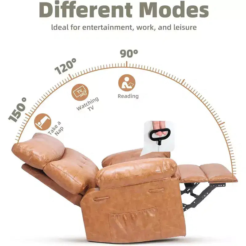 Oversized Leather Recliner Chair, Extra Wide Manual Recliner, Lazy Chair with 1.5X Sponge Comfort Arm and Back for Living Room, Bedroom