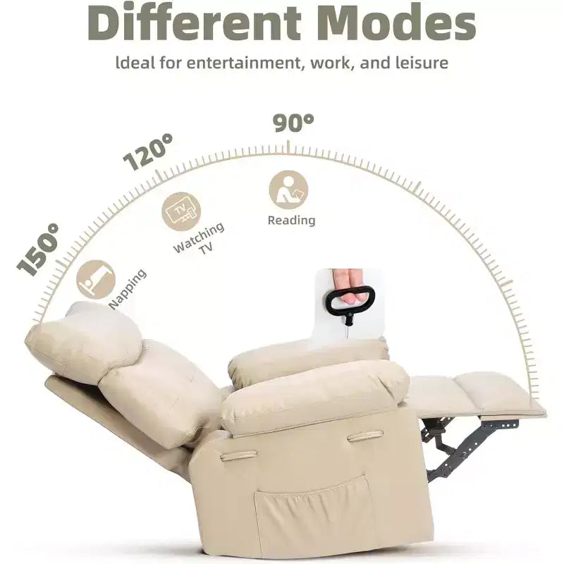 Oversized Leather Recliner Chair, Extra Wide Manual Recliner, Lazy Chair with 1.5X Sponge Comfort Arm and Back for Living Room, Bedroom