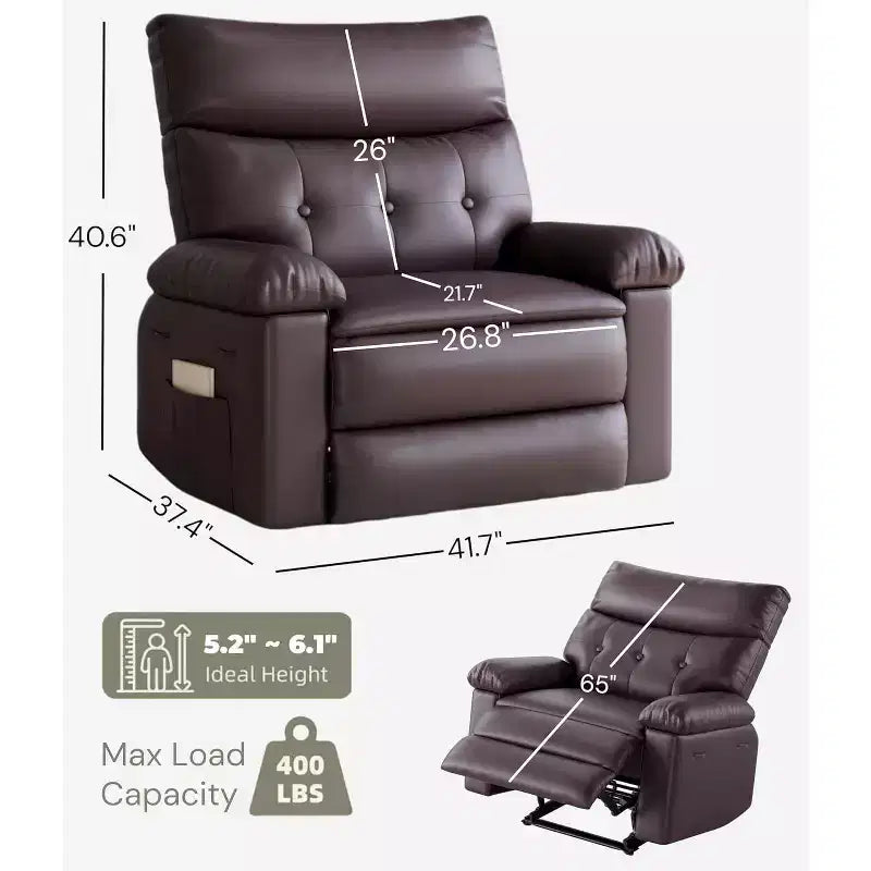 Oversized Leather Recliner Chair, Extra Wide Manual Recliner, Lazy Chair with 1.5X Sponge Comfort Arm and Back for Living Room, Bedroom