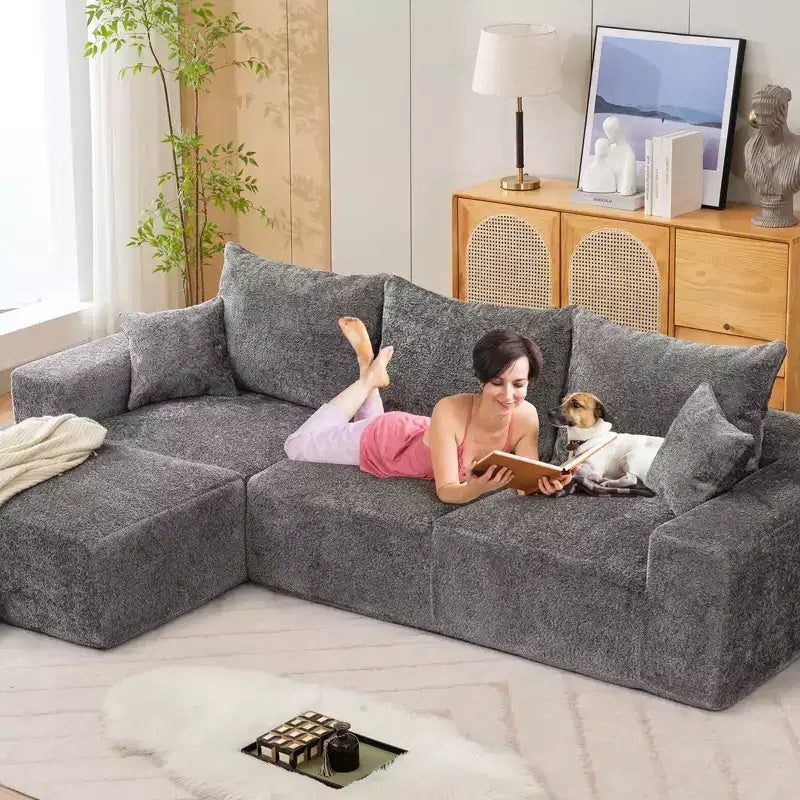 110'' Modular Sectional Sofa  L-Shaped Cloud Couch with Chaise, Deep Seat Chenille Sofa, No Assembly