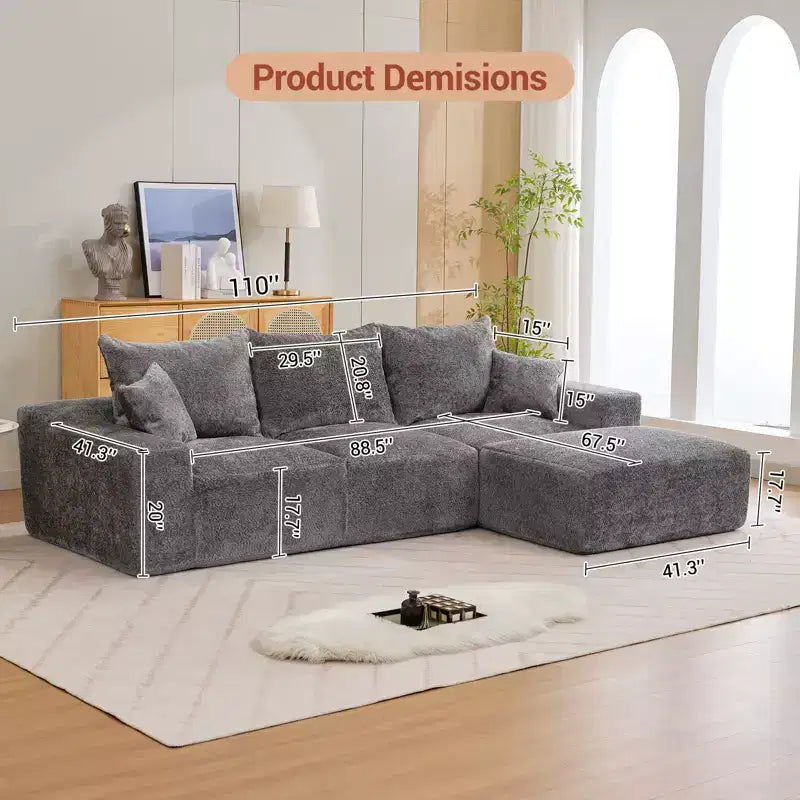 110'' Modular Sectional Sofa  L-Shaped Cloud Couch with Chaise, Deep Seat Chenille Sofa, No Assembly