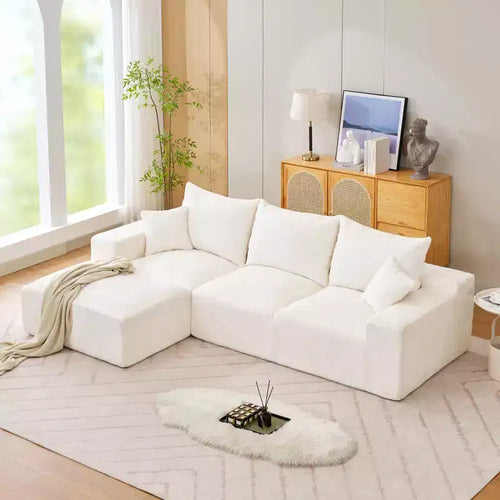 Sofá seccional modular de 279 cm Sofá nube en forma de L con chaise longue, sofá de chenilla de asiento profundo, no requiere montaje