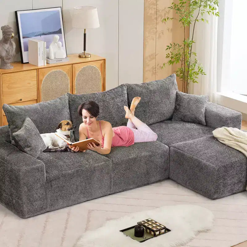110'' Modular Sectional Sofa  L-Shaped Cloud Couch with Chaise, Deep Seat Chenille Sofa, No Assembly
