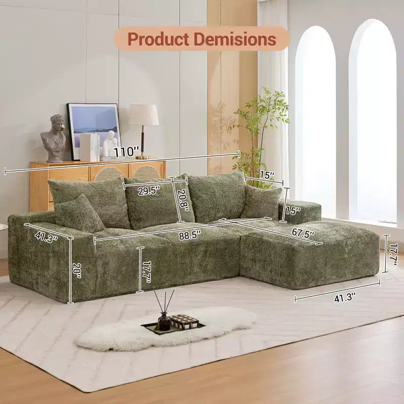 110'' Modular Sectional Sofa  L-Shaped Cloud Couch with Chaise, Deep Seat Chenille Sofa, No Assembly