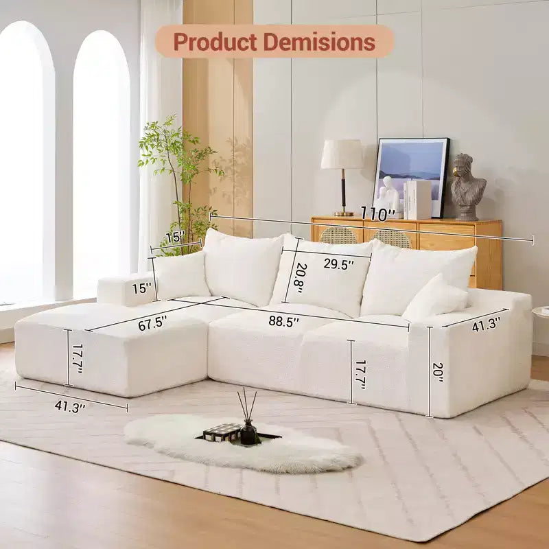 110'' Modular Sectional Sofa  L-Shaped Cloud Couch with Chaise, Deep Seat Chenille Sofa, No Assembly