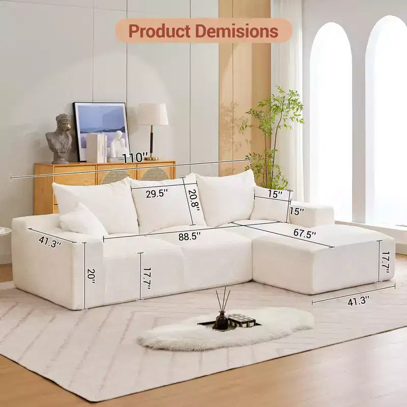 110'' Modular Sectional Sofa  L-Shaped Cloud Couch with Chaise, Deep Seat Chenille Sofa, No Assembly