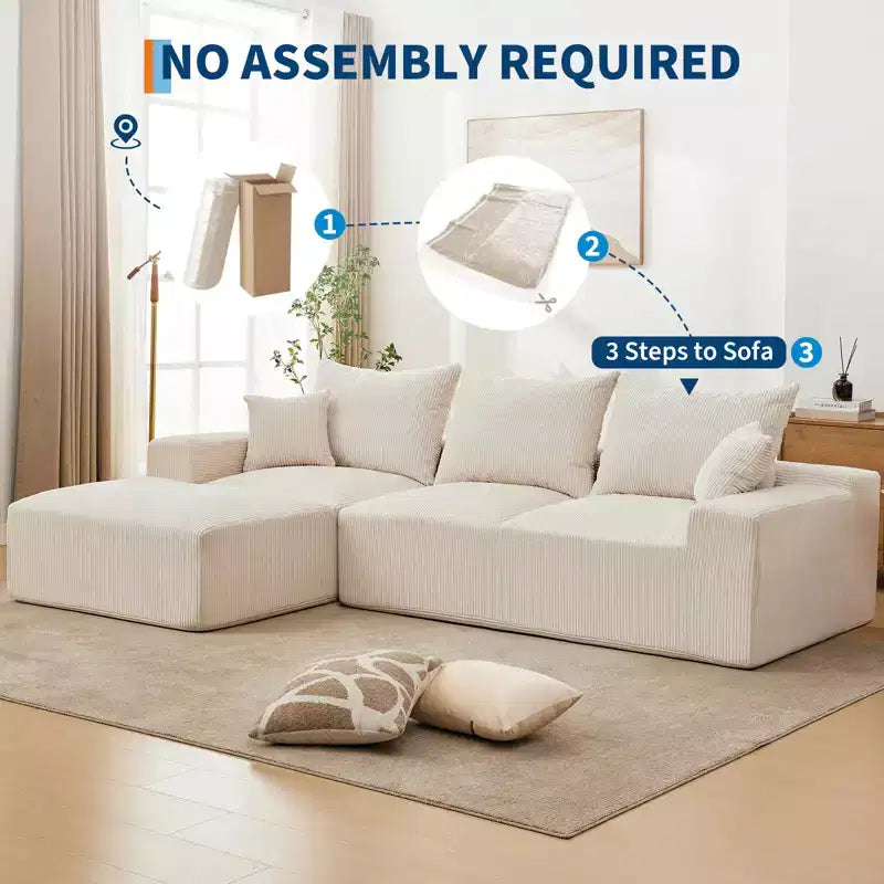 110'' Modular Sectional Sofa  L-Shaped Cloud Couch with Chaise, Deep Seat Chenille Sofa, No Assembly