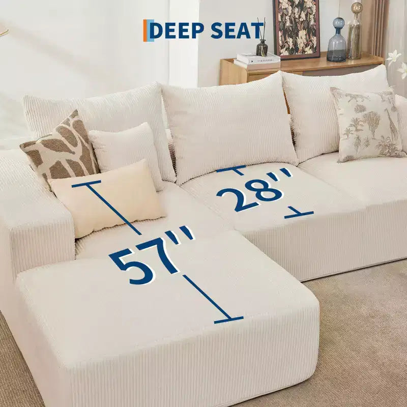 110'' Modular Sectional Sofa  L-Shaped Cloud Couch with Chaise, Deep Seat Chenille Sofa, No Assembly