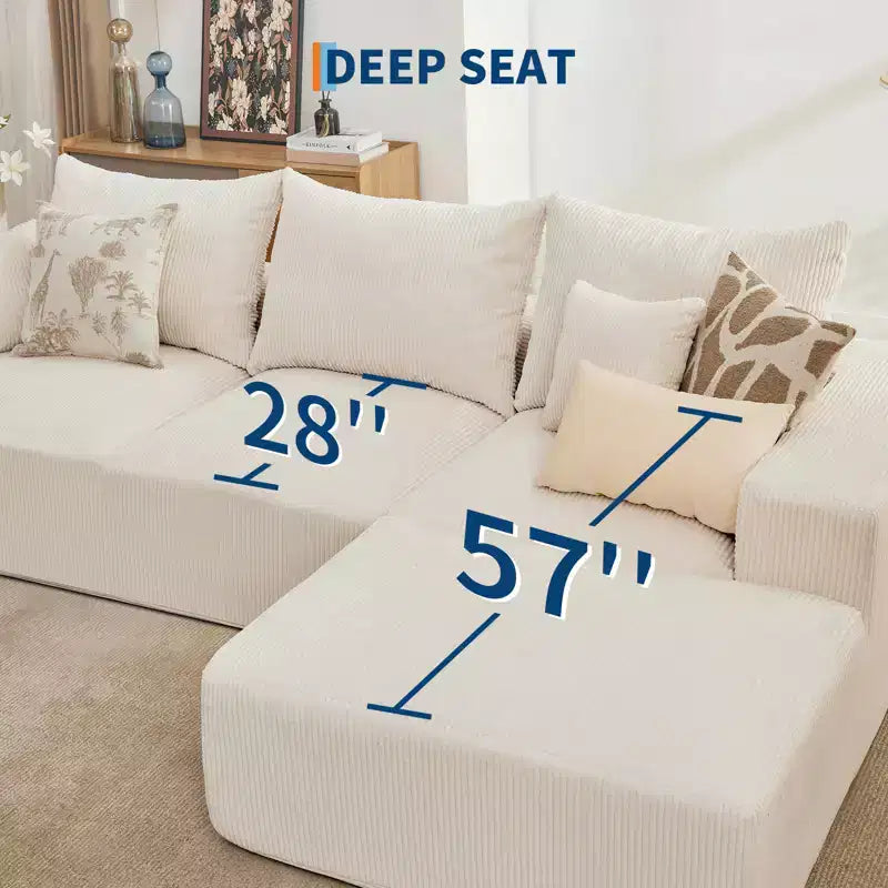 110'' Modular Sectional Sofa  L-Shaped Cloud Couch with Chaise, Deep Seat Chenille Sofa, No Assembly