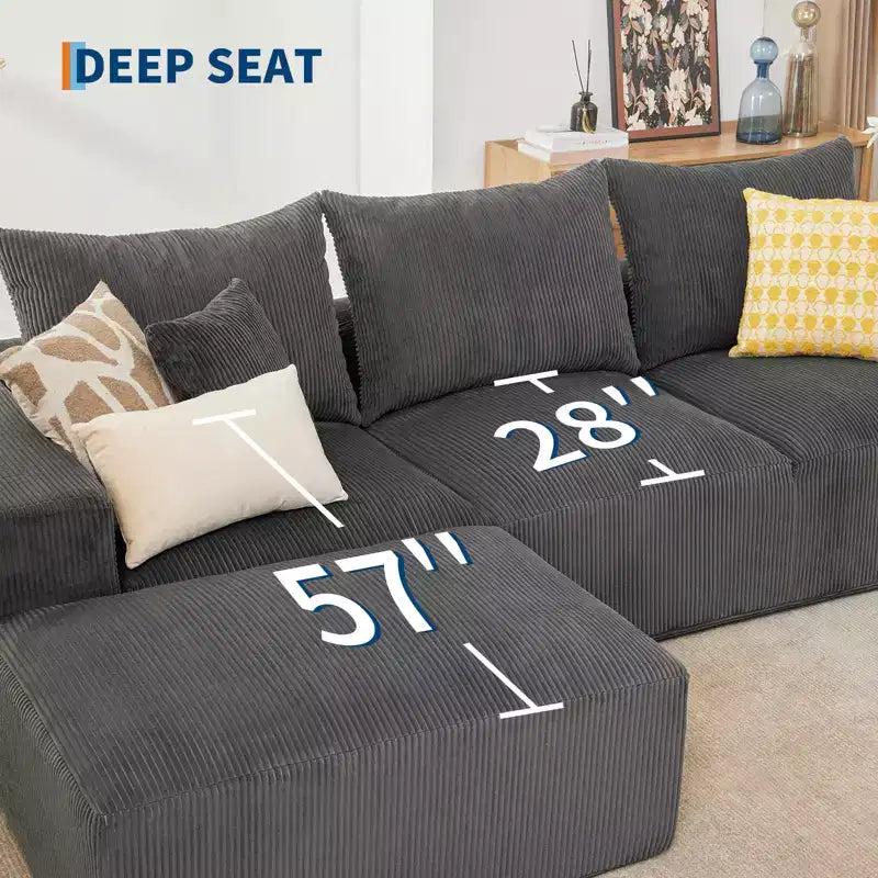 110'' Modular Sectional Sofa  L-Shaped Cloud Couch with Chaise, Deep Seat Chenille Sofa, No Assembly