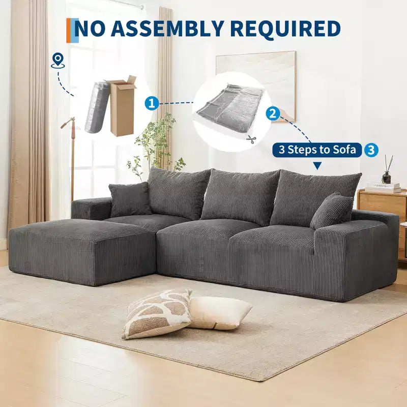 110'' Modular Sectional Sofa  L-Shaped Cloud Couch with Chaise, Deep Seat Chenille Sofa, No Assembly